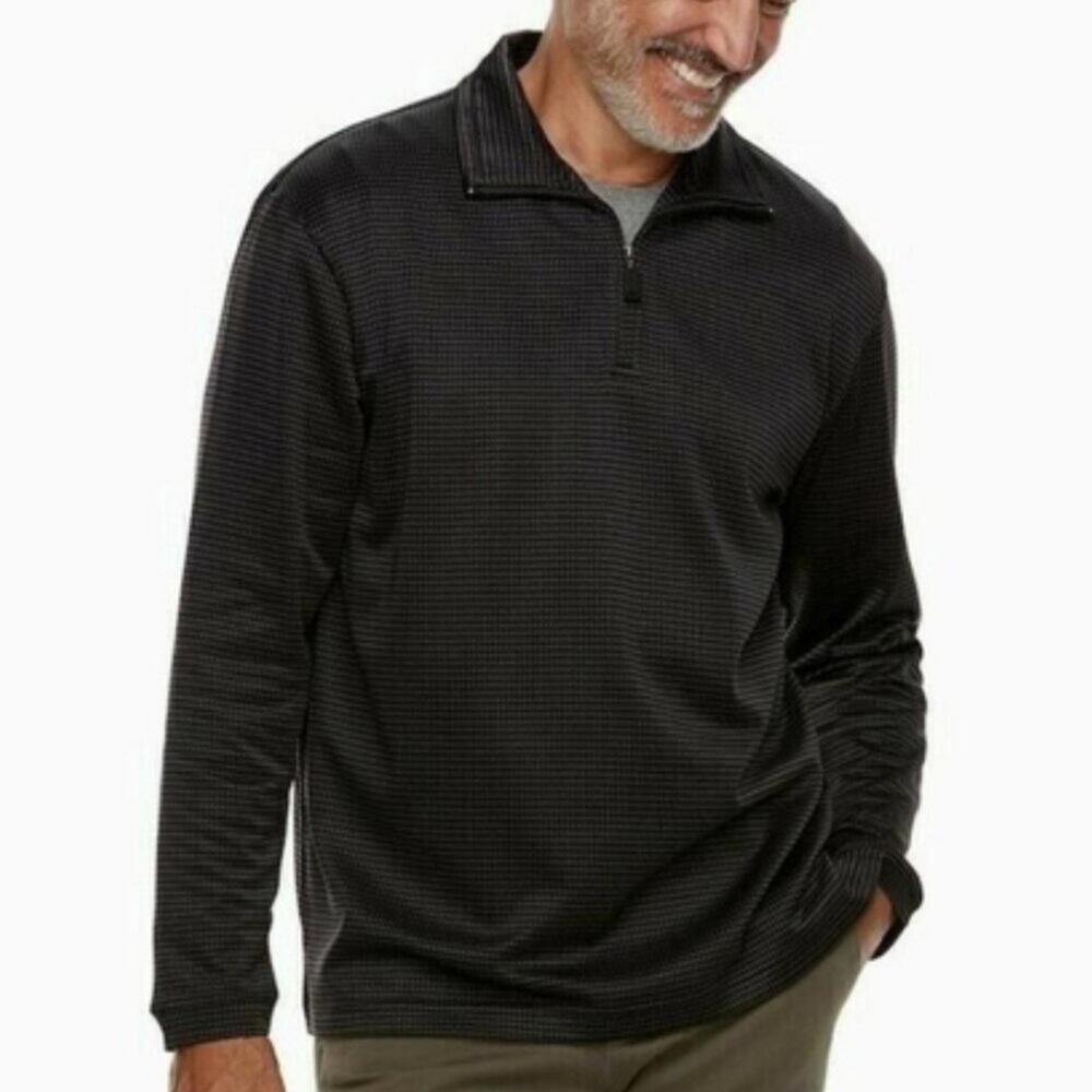 Haggar In Motion Quarter Zip Pullover Sweater Black Stretch NWT Size M
